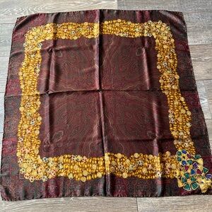 Chanel Elegant Paisley Silk Scarf with Gold Accents
